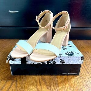 Nude Block Heel Sandal with White Strap